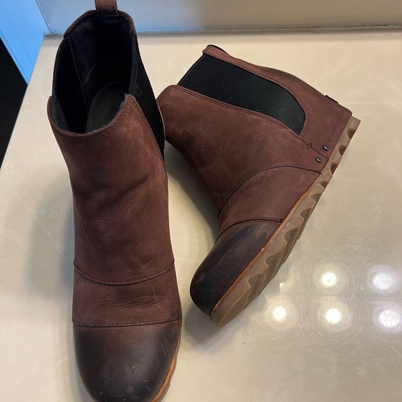 SOREL Joan of Arctic chelsea brown waterproof leather wedge boots size 11 - Picture 5 of 12
